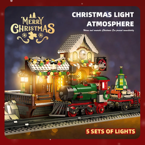 1362pcs Christmas Train Station Architectural Scenery Building Blocks Bricks Model Assembly DIY Toys for Kid Christmas Gift