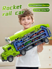 3D Rail Flying Car Set – Inertial Power Puzzle Track with Transforming Alloy Vehicles
