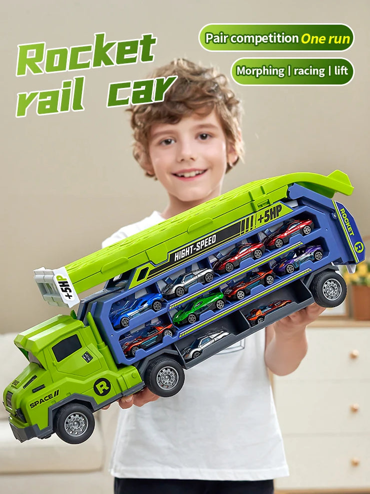 3D Rail Flying Car Set – Inertial Power Puzzle Track with Transforming Alloy Vehicles