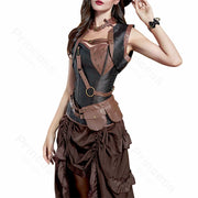 Steampunk Pirate Costume for Women – Cagalli Yulia cosplay Leather Corset Top with Drawstring Skirt Plus Size