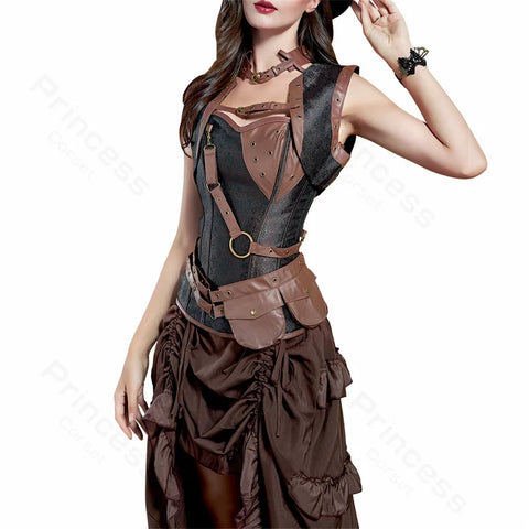 Steampunk Pirate Costume for Women – Cagalli Yulia cosplay Leather Corset Top with Drawstring Skirt Plus Size