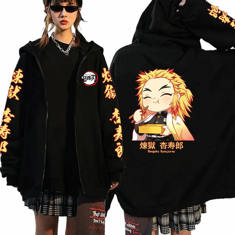 Anime Demon Slayer Zip Up Hoodies Kamado Nezuko And Kamado Tanjirou Print Men Women Harajuku Sweatshirt