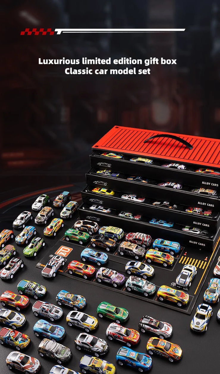 48-Piece Alloy Car Set – Classic Racing and Tin Car Models in Gift Box for Kids