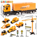 Alloy Construction Vehicle Set with Container Truck, Tower Crane & Excavator – STEM Toy for Ages 3–8