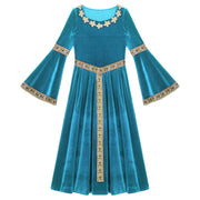 Girls Medieval Renaissance Velvet Dress Princess Queen Cosplay Costume Party Dress