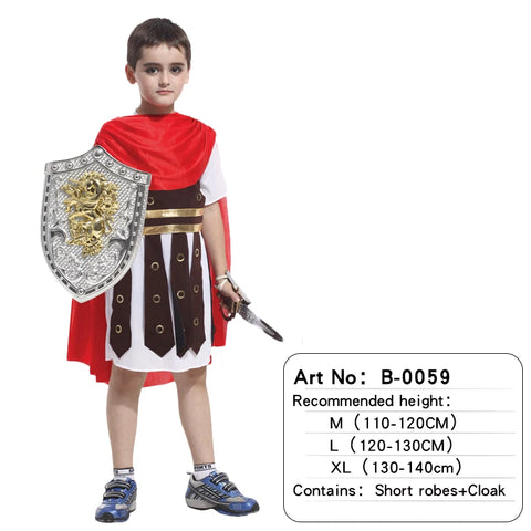 Child Greek Roman Warrior Gladiator Costume Boys Knight Cosplay Carnival Party Fancy Dress Costume only. No Weapon