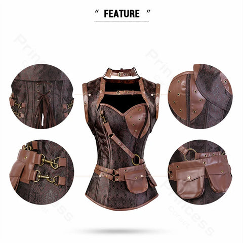 Steampunk Pirate Costume for Women – Cagalli Yulia cosplay Leather Corset Top with Drawstring Skirt Plus Size
