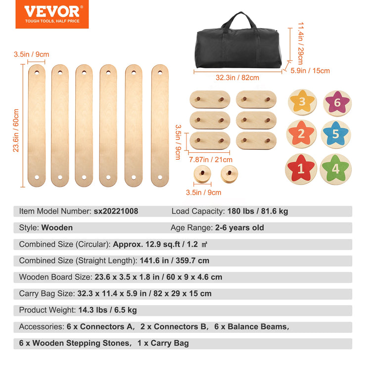 VEVOR Kids Balance Beam Stepping Stones Wooden Balance Boards
