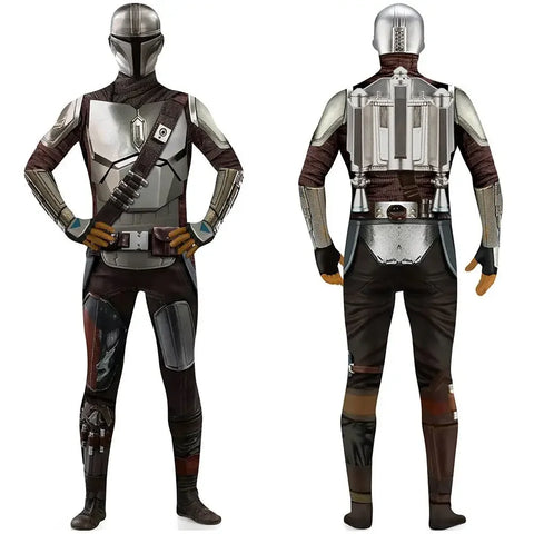 Mandalorian Jumpsuit with Head Cover 3D Bodysuit Cosplay Costume Halloween Masquerade Performance Outfits for Adult Kids