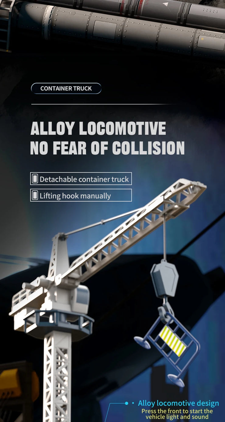Space Railway Container Truck Diecast Set – Alloy Inertia Vehicles with Sound and Light for Kids