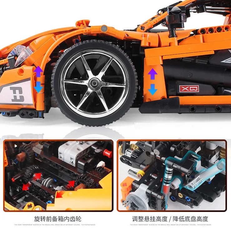 MOC Technical Sports Car BlackKnight P1 Building Bricks