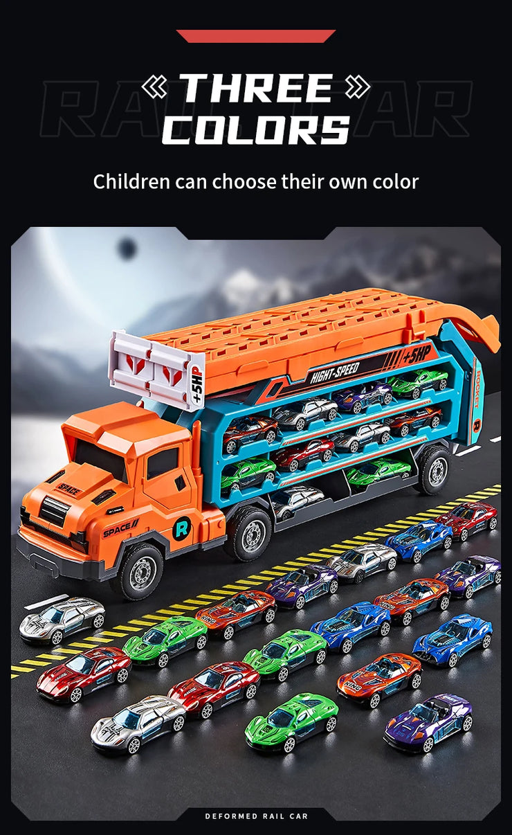 3D Rail Flying Car Set – Inertial Power Puzzle Track with Transforming Alloy Vehicles