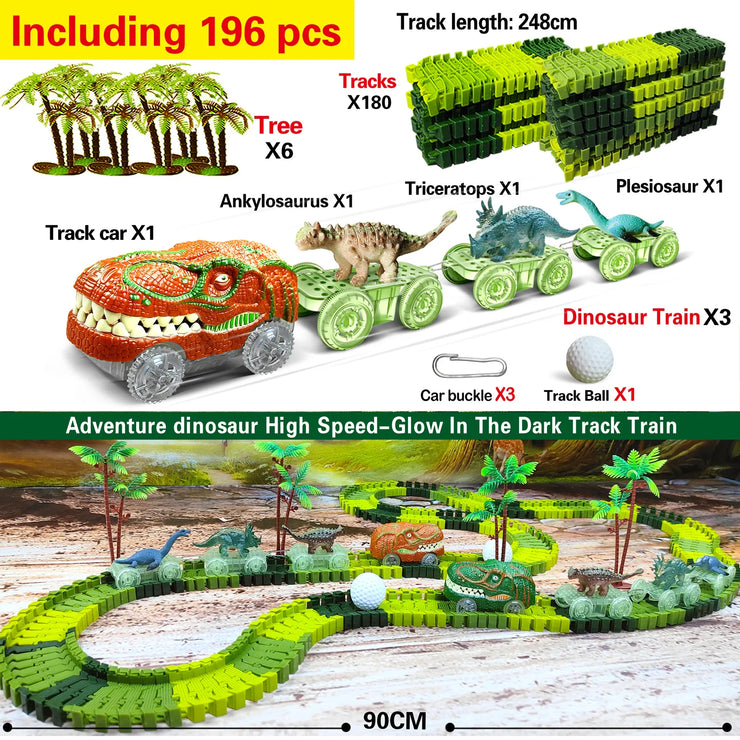 Dinosaur World Road Race Track Set – Flexible Track with Dinosaur Toys and Racing Car for Kids