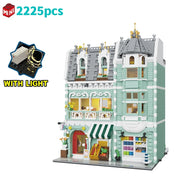 1456/1950/2225 pcs European Market Street Café Villa Store House MINI Bricks Building Blocks City Street View Scene Model