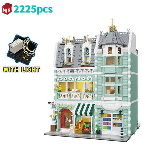1456/1950/2225 pcs European Market Street Café Villa Store House MINI Bricks Building Blocks City Street View Scene Model
