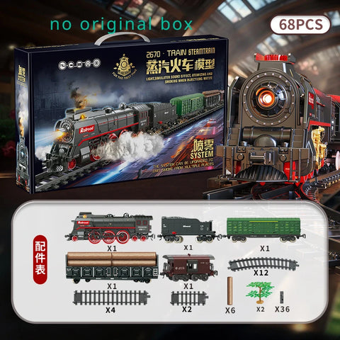 Retro Steam Train Track Set – Electric Locomotive with Smoke, Lights, Sound, Cargo Cars & Tracks for Kids