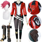 Arcane Vi Cosplay Costume Wig Hair for Anime Jinx Sister Cosplay Outfits Vi Cosplay Shoes Boots Leather Jacket