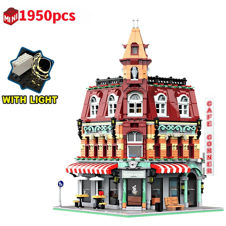 1456/1950/2225 pcs European Market Street Café Villa Store House MINI Bricks Building Blocks City Street View Scene Model