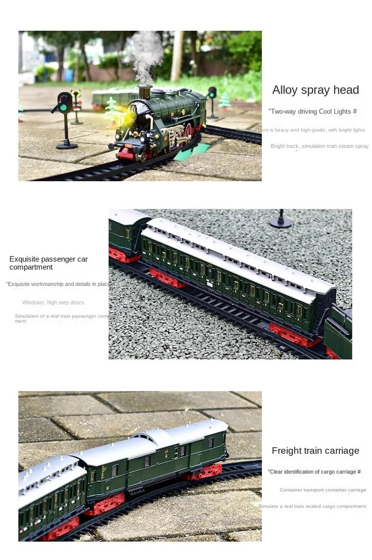 Classic Electric Train Set – Retro Steam Locomotive with Alloy Engine and Tracks for Kids