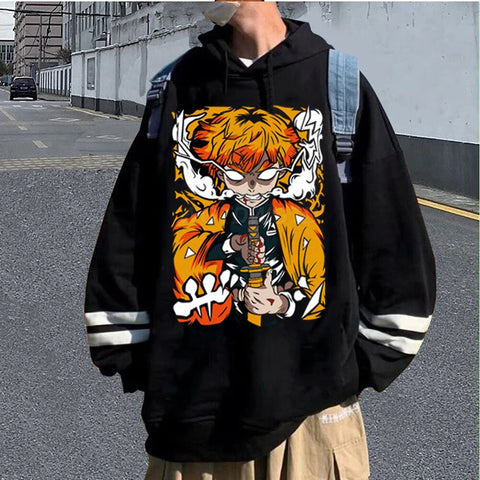 Demon Slayer Hoodie Zenitsu Agatsuma Pullovers Sweatshirt Fashion Manga Street Cool Top Demon Slayer Anime