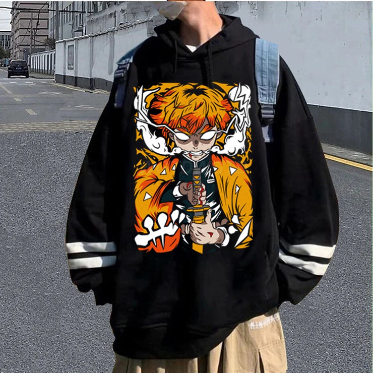 Demon Slayer Hoodie Zenitsu Agatsuma Pullovers Sweatshirt Fashion Manga Street Cool Top Demon Slayer Anime
