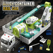 Space Railway Container Truck Diecast Set – Alloy Inertia Vehicles with Sound and Light for Kids