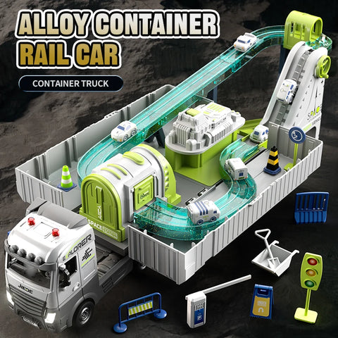 Space Railway Container Truck Diecast Set – Alloy Inertia Vehicles with Sound and Light for Kids
