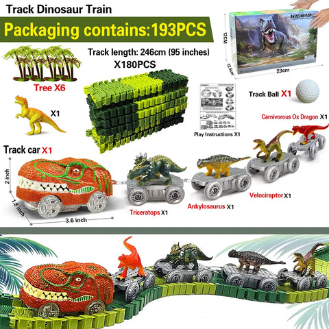 Dinosaur World Road Race Track Set – Flexible Track with Dinosaur Toys and Racing Car for Kids