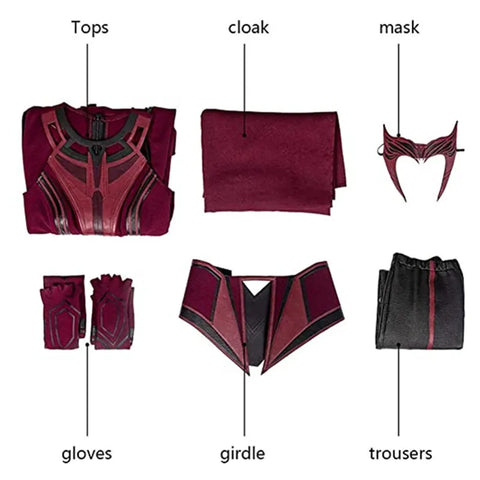 P-Jsmen Female Wanda Maximoff Cosplay Costume Scarlet Witch Headwear Cloak and Pants Full Set Outfit