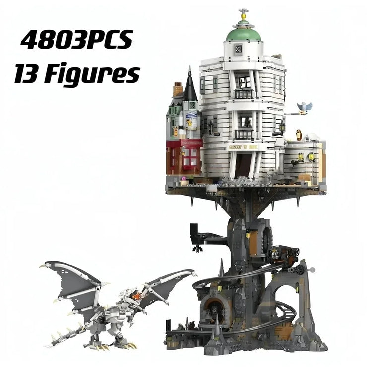 4803pcs Gringotts Wizard Classic Bank Street View Model Building Kits Construction Block with 13 mini figures