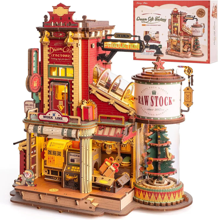 Robotime ROKR Christmas Dream Gift Factory Music Box – 3D Wooden Puzzle Model Kit