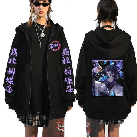 Anime Demon Slayer Zip Up Hoodies Kamado Nezuko And Kamado Tanjirou Print Men Women Harajuku Sweatshirt