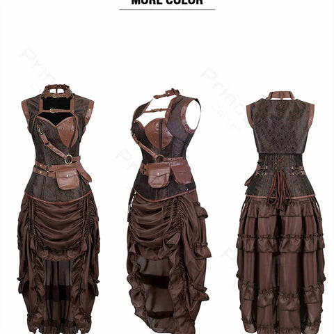 Steampunk Pirate Costume for Women – Cagalli Yulia cosplay Leather Corset Top with Drawstring Skirt Plus Size