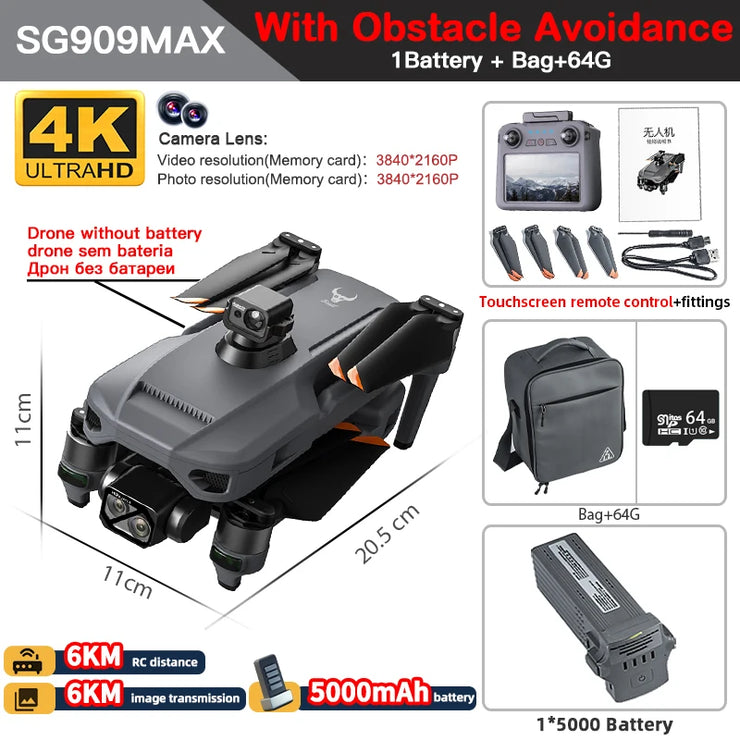 ZLL SG909 SG909MAX Professional Drone With 4K Camera GPS 3-Axis Gimbal 360 Obstacle Avoidance Touch Screen FPV Brushless RC Drone