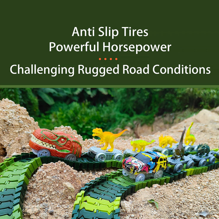 Dinosaur World Road Race Track Set – Flexible Track with Dinosaur Toys and Racing Car for Kids
