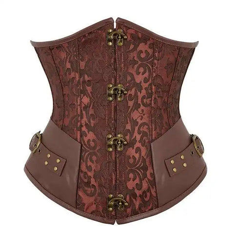 Steampunk Corsets for Women Gothic Corset Bustier Zipper Plus Size Vintage Faux Leather Corset Top Brown Plus Sizes