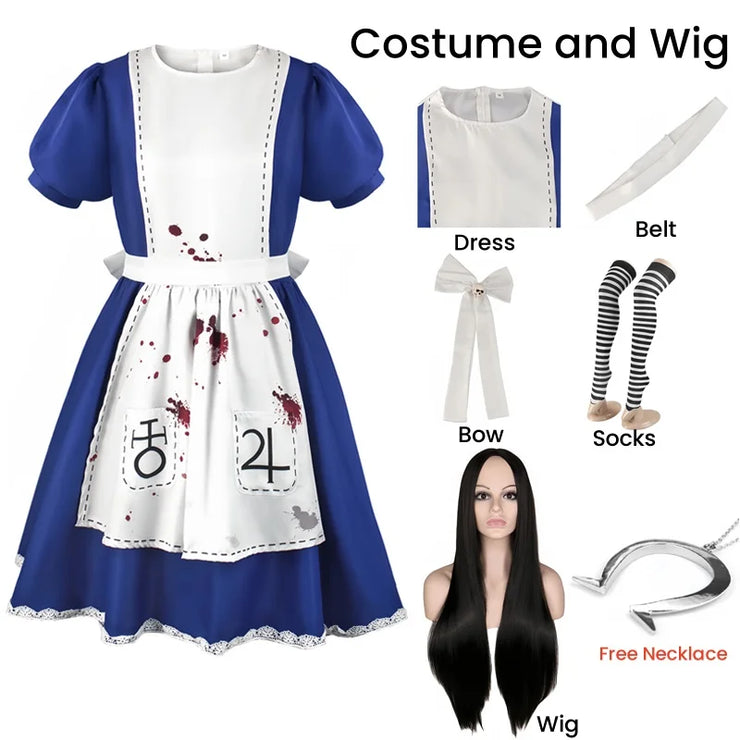 Alice Princess Cosplay Dress – Maid Apron Costume from Madness Returns for Women & Girls Halloween or Party Wear