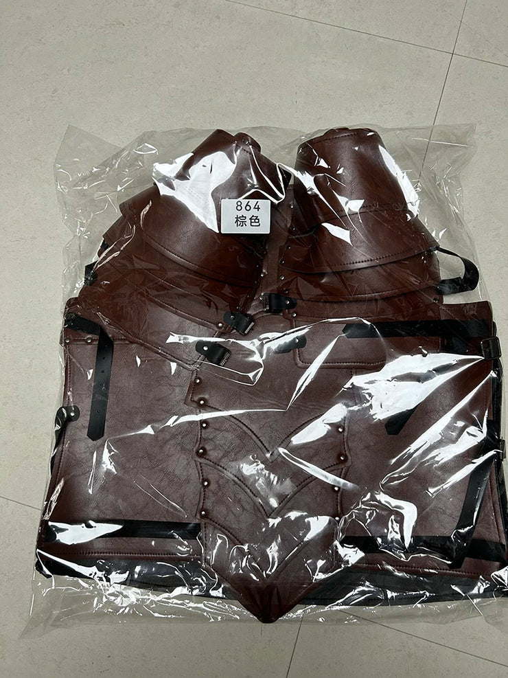 Medieval Steampunk Victoria Knight Pirate Costume – Leather Vest Armor with Body, Shoulder Pauldrons for Men’s LARP and Cosplay