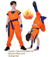 Son Goku and Krillin Cosplay Costumes – Halloween Suits with Tail, Wristband, and Super Saiyan Wig for Adults and Kids