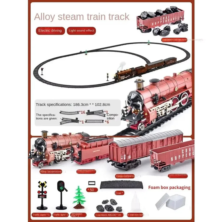 Classic Electric Train Set – Retro Steam Locomotive with Alloy Engine and Tracks for Kids