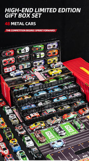 48-Piece Mini Racing Car Set with Play Map & 4-Level Garage – Gift Box Edition for Kids