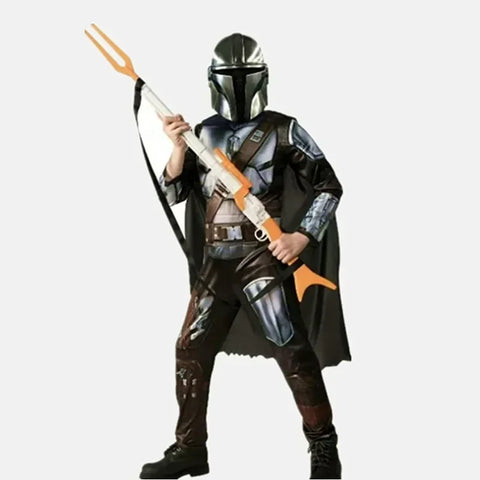 Boys Mandalorian Movie Mask Costume Printed Cartoon Warrior Armor Bodysuit Kids Fantasy Cosplay Costume Halloween