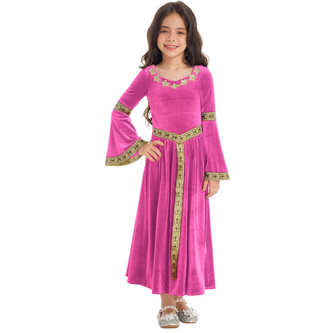 Girls Medieval Renaissance Velvet Dress Princess Queen Cosplay Costume Party Dress