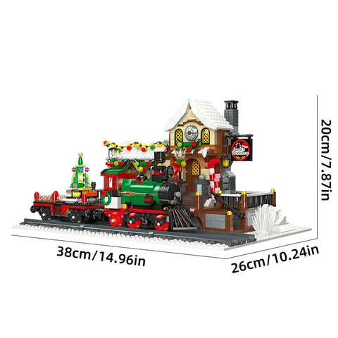 1362pcs Christmas Train Station Architectural Scenery Building Blocks Bricks Model Assembly DIY Toys for Kid Christmas Gift