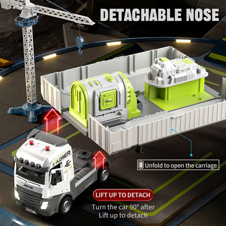 Space Railway Container Truck Diecast Set – Alloy Inertia Vehicles with Sound and Light for Kids
