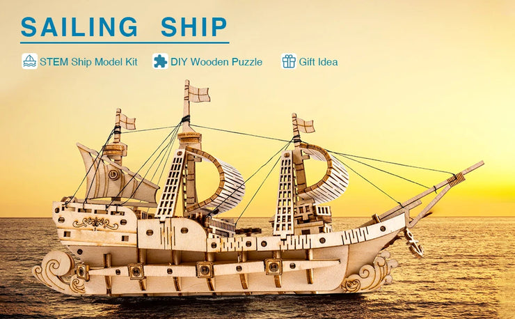 Robotime Vintage Wooden Watercraft Model Kit 3D Wooden Puzzle Best Gift Ideas for Adults Sailling Ship
