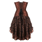 Brown Medieval Gothic Steampunk Faux Leather Overbust Corset with Skirt – Plus Size Pirate Costume Dress