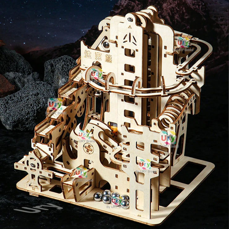 URY 3D Wooden Marble Run Electric Catapult Track – Mechanical Puzzle Model Kit