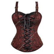 Steampunk Corsets for Women Gothic Corset Bustier Zipper Plus Size Vintage Faux Leather Corset Top Brown Plus Sizes