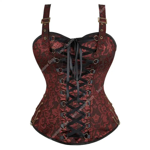 Steampunk Corsets for Women Gothic Corset Bustier Zipper Plus Size Vintage Faux Leather Corset Top Brown Plus Sizes